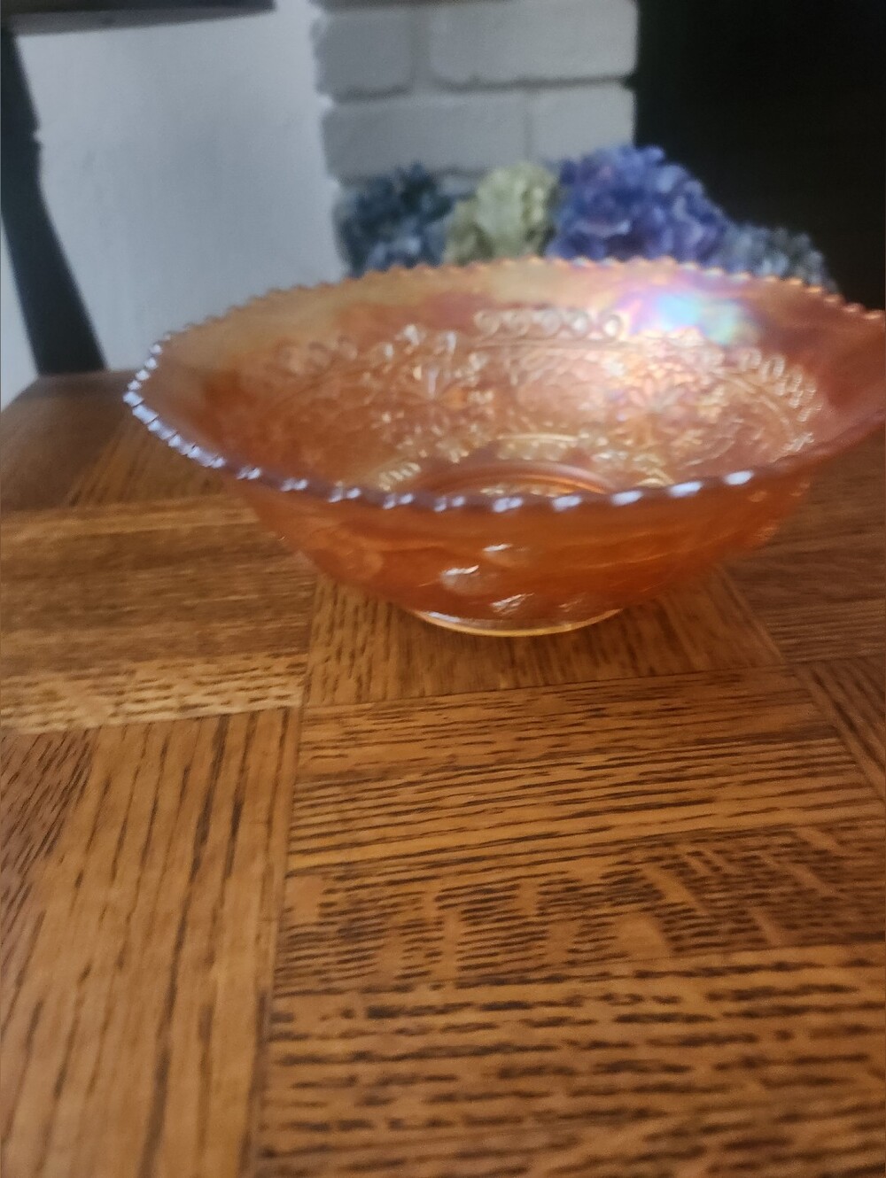 Fenton Carnival Glass Footed Bowl Marigold Lotus Poinsettia Water Lily Vintage